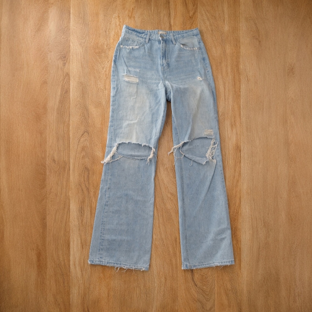 Altar'd State Light Blue Distressed Wide-Leg Jeans
